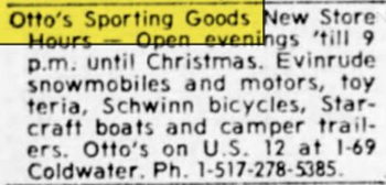 Ottos Sporting Goods - Dec 31 1972 Ad (newer photo)